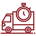 Pictogramme d'un camion avec une horloge en bordeaux